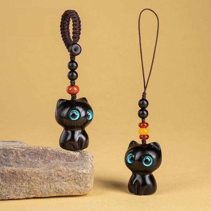 可愛源貓咪檀木手機鏈