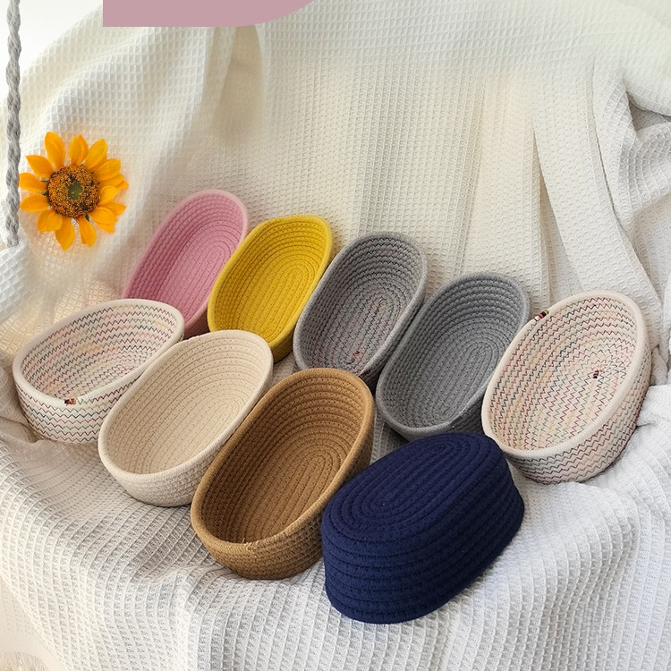 綿ロープ編み楕円形収納バスケット 家庭用お菓子・化粧品整理カゴ