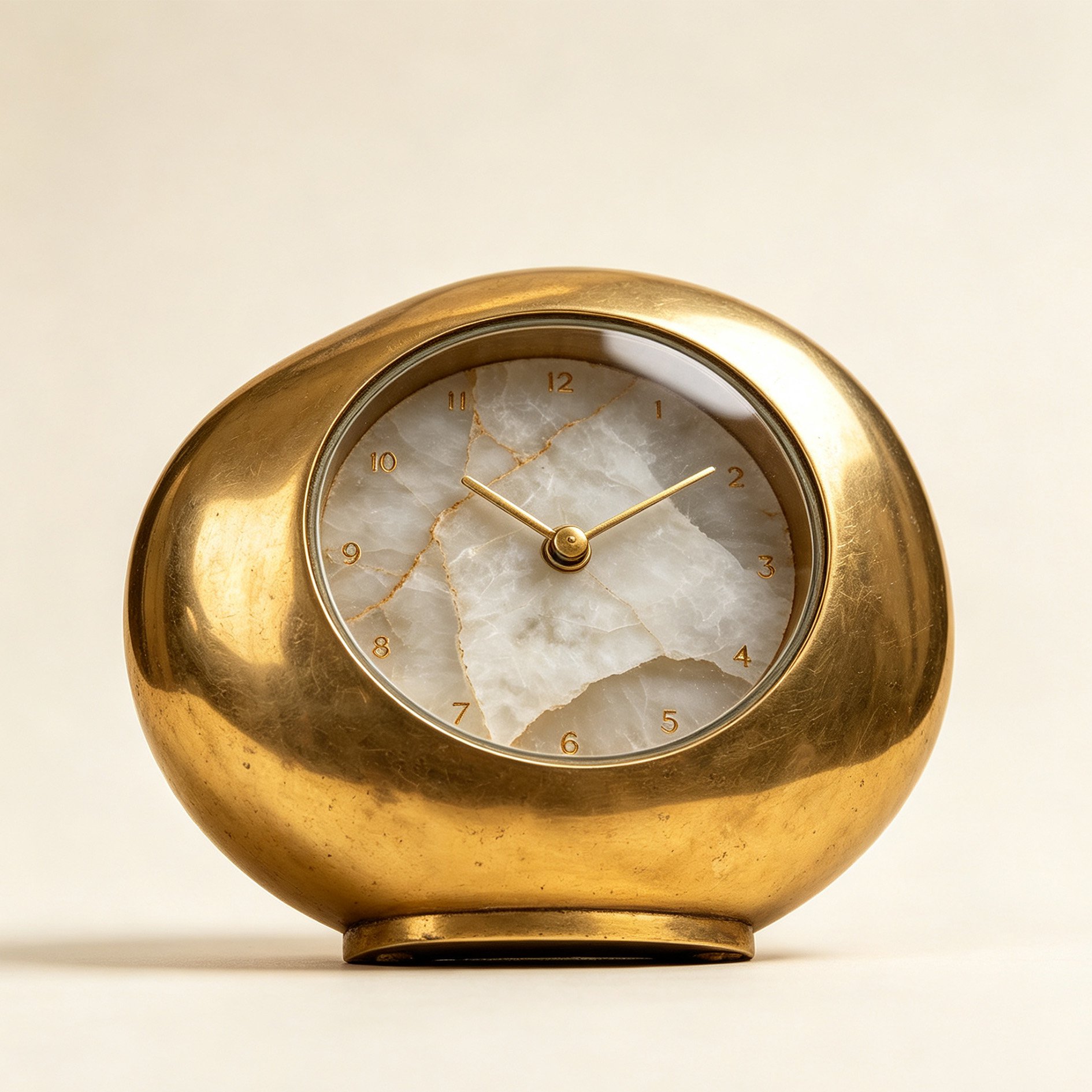 Close-up of brass and jade details on table clock