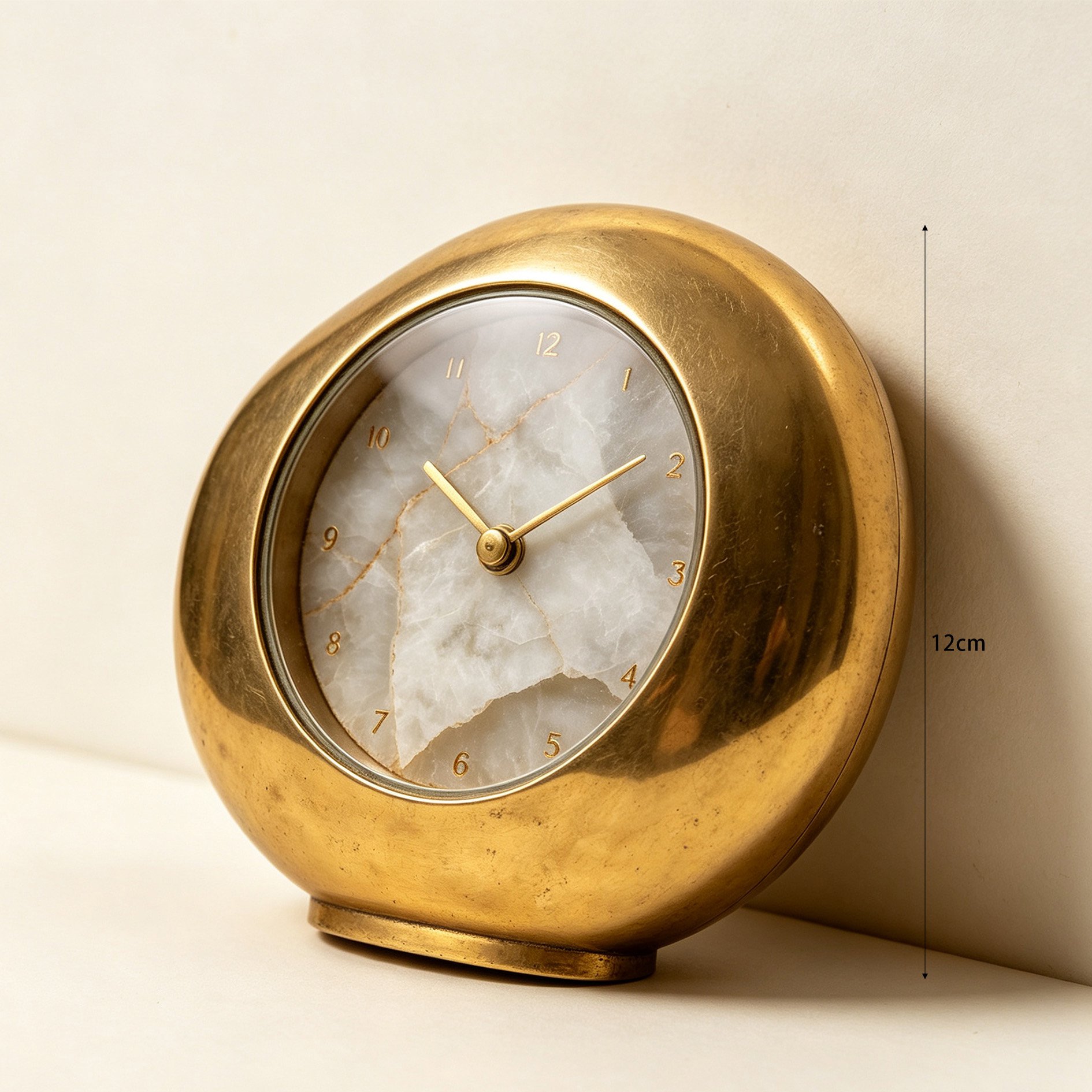 Side view of luxury brass jade desk clock