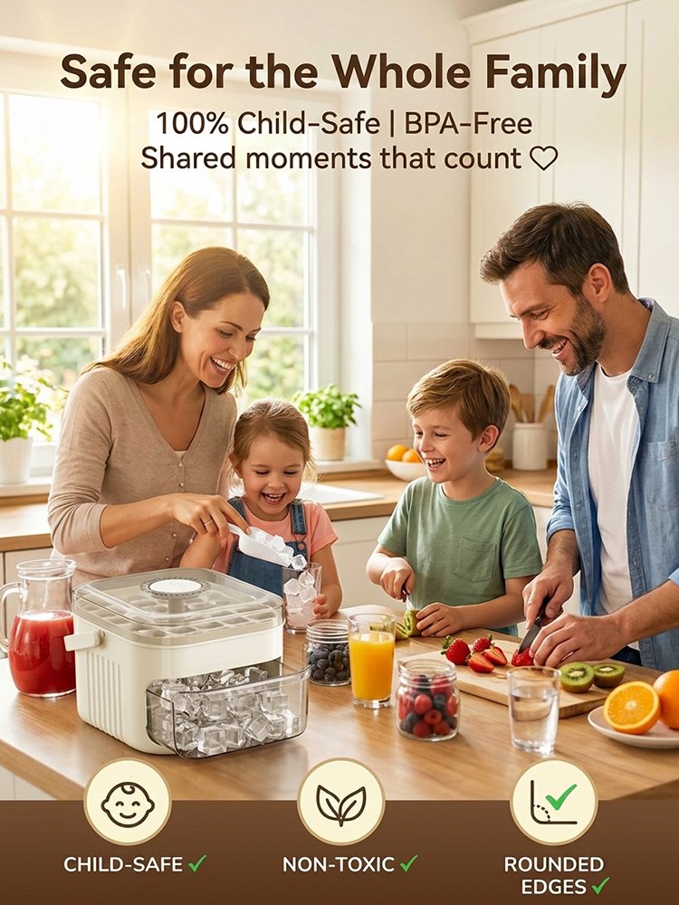 No dirty hands — large-capacity ice maker with a free ice scoop included.