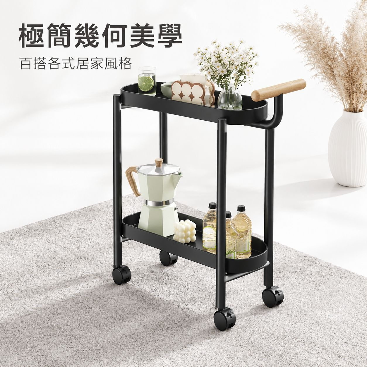 奶油風可移動邊几小推車帶輪置物架臥室床頭櫃客廳迷你茶几收納架