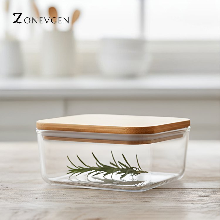 투명 용기와 나무 뚜껑 디테일 이미지