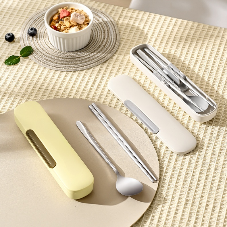 上班族便攜式不鏽鋼餐具盒，廚房家用筷子勺子收納盒（帶蓋）