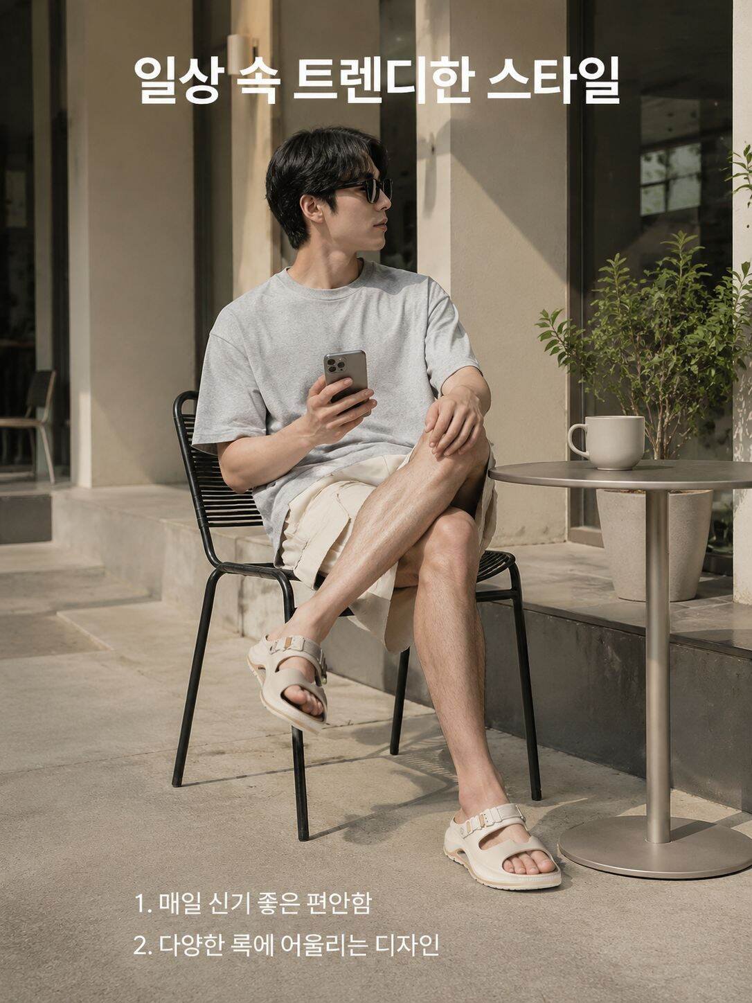 남성용 슬리퍼 일상 및 야외 착용 샷