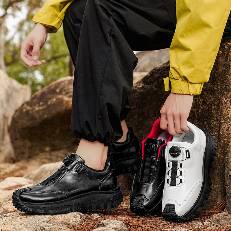 旋轉紐扣厚底休閒男皮鞋