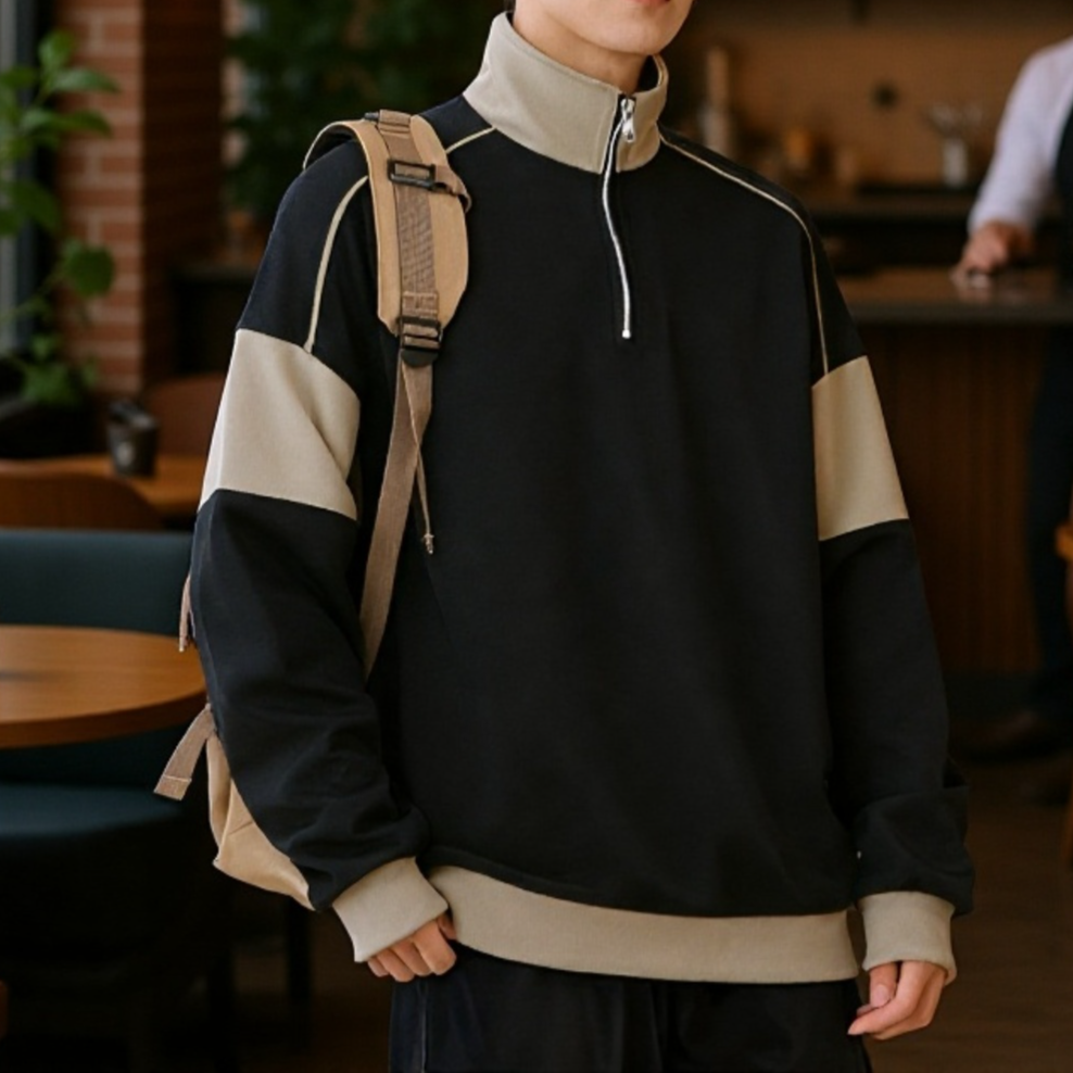 Bequemes Sweatshirt mit Zipper und überschnittenen Schultern in Grau