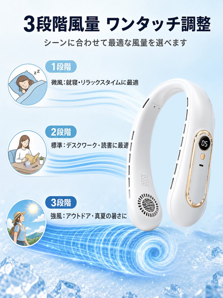 パワフル送風首掛扇風機