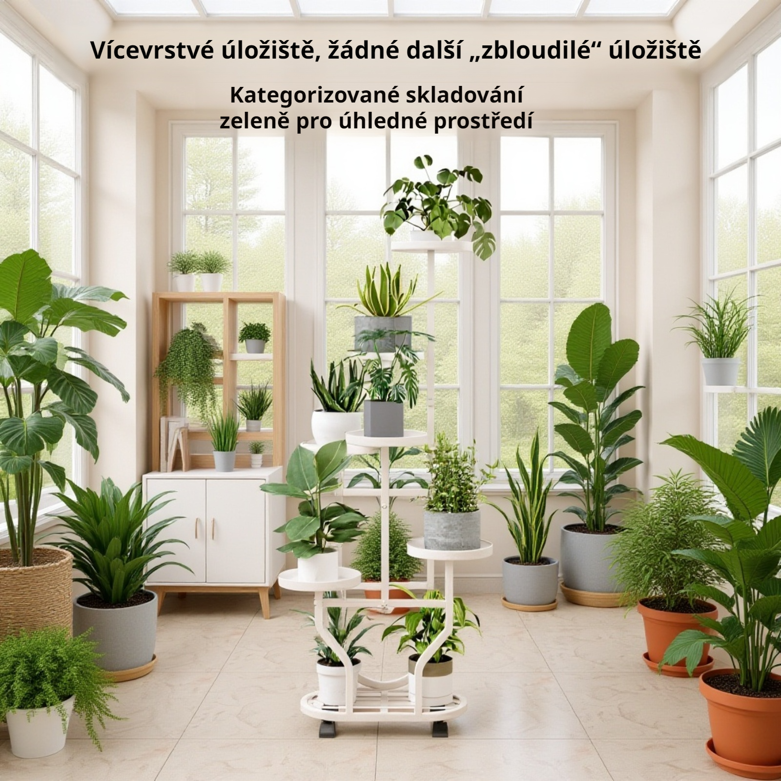  Pohyblivý stojan na pokojové rostliny s 360° otočnými kolečky