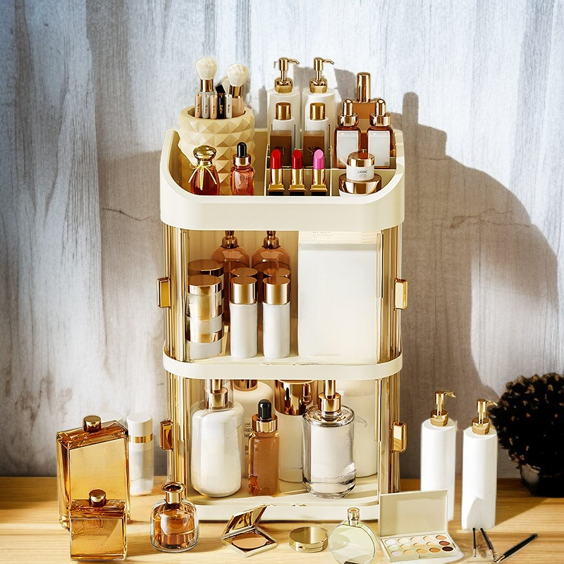 Clear cosmetic storage box with multiple compartments