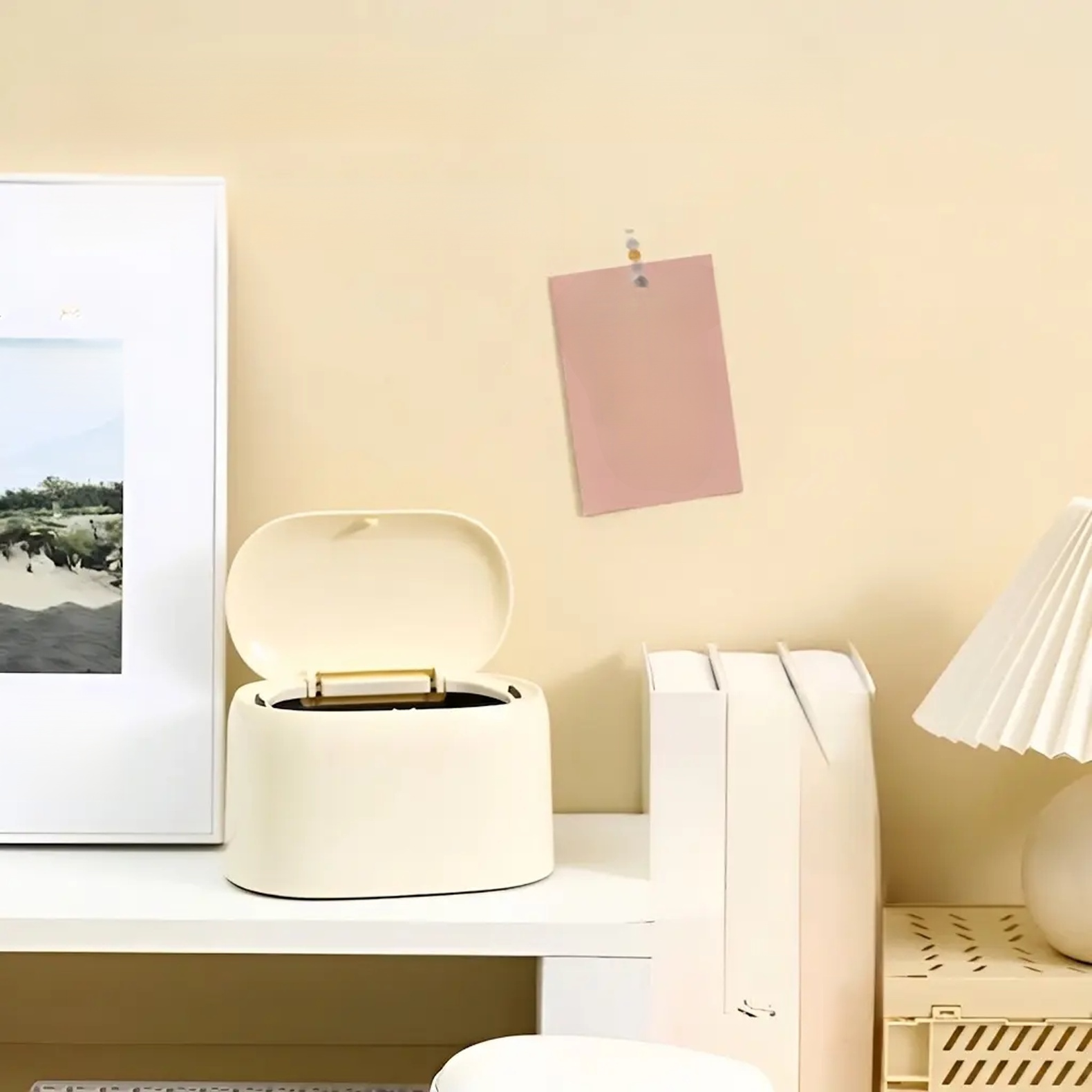 Press to open the countertop storage box.
