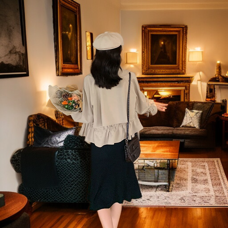 ウエスト絞りスーツ襟ショートコート、カジュアルでおしゃれ