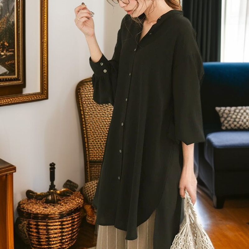 ZANZEAレディースシンプルスタイルイレギュラーVネック長袖シャツ