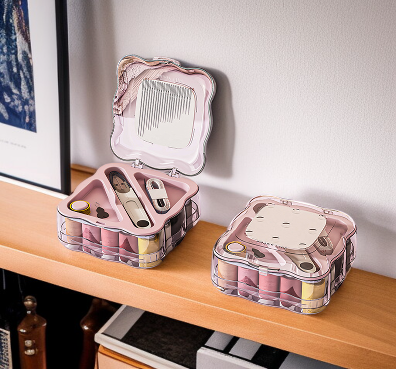 Durable double-layer sewing box with magnetic lock