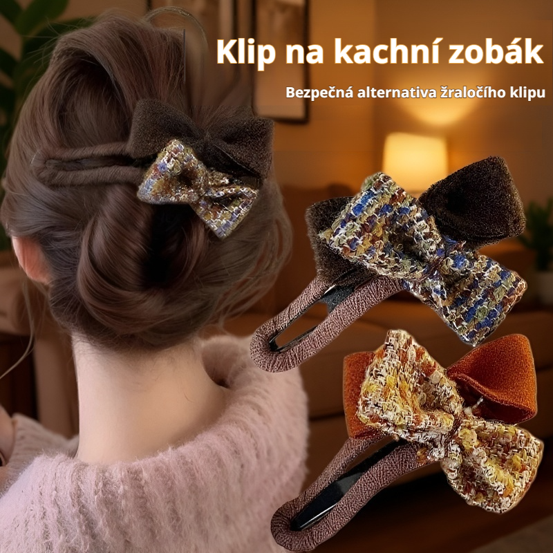 Plyšová sponka do vlasů s mašlí, poloviční culík, sponka do vlasů ve tvaru kachního zobáku