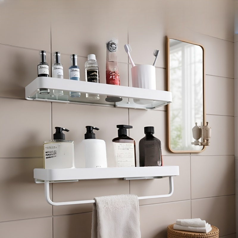 Badezimmer Glas Waschtisch ohne Loch mit Spiegel und Aluminiumlegierung Aufbewahrungsregal