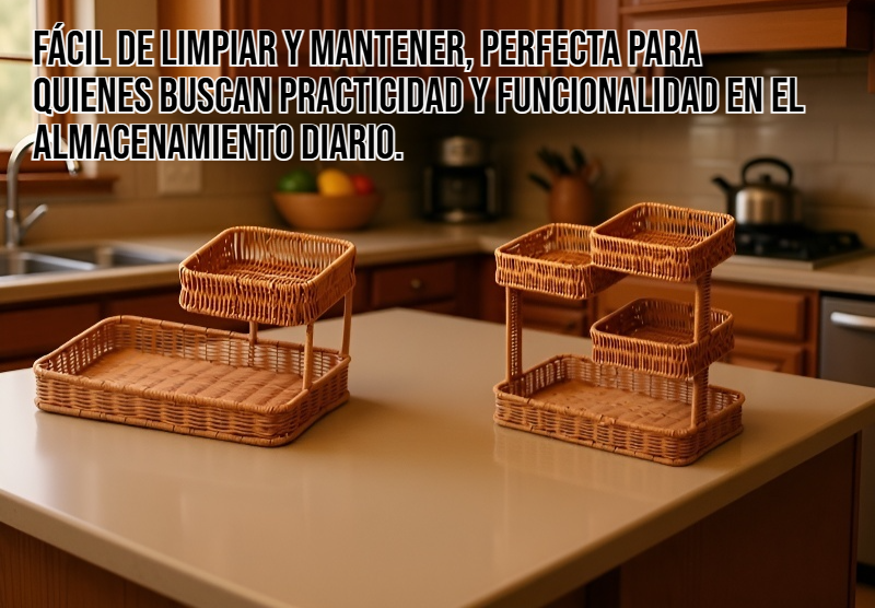 Cesta de almacenamiento de ratán multicapa para cocina en estante