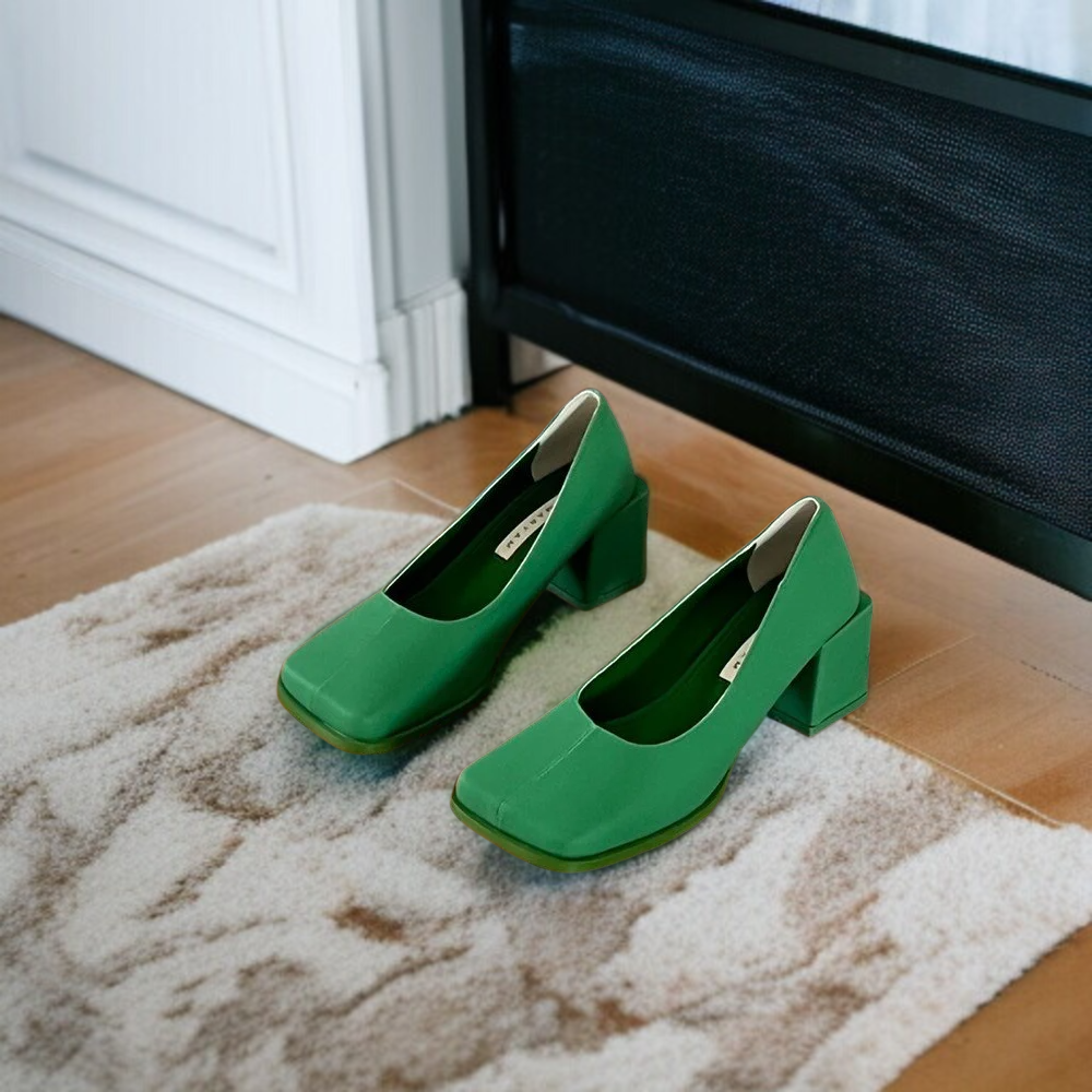 단화 여성 힐 넓은 머리를 한 발로 하이힐을 신다 스퀘어 스틸레토 힐 통굽 힐