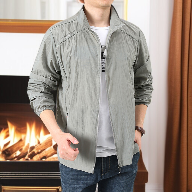 夏の屋外アイスシルク速乾日焼け止め服 薄手ジャケット スタンドカラー サンウェア 通気性アウター メンズ アウトドア サンウェア