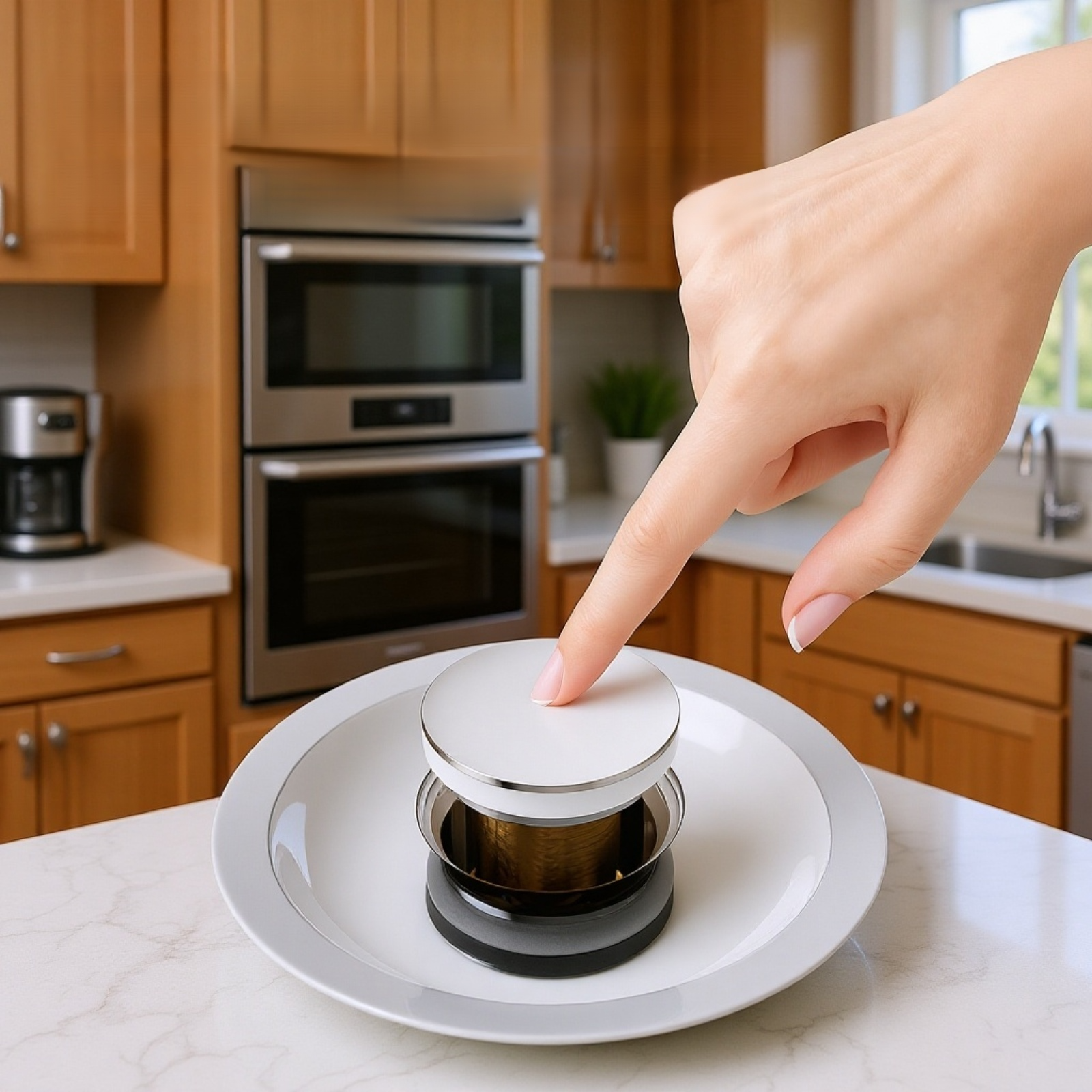 プッシュ式ステンレス洗面台排水プラグ バウンスコア 消臭ユニバーサルタイプ