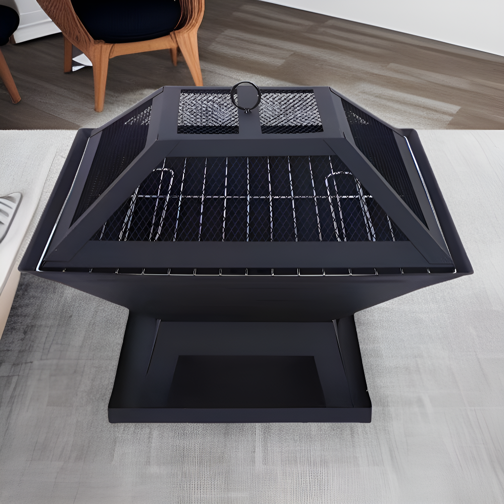 Barbecue grill multifonction portable d'extérieur avec foyer à feu