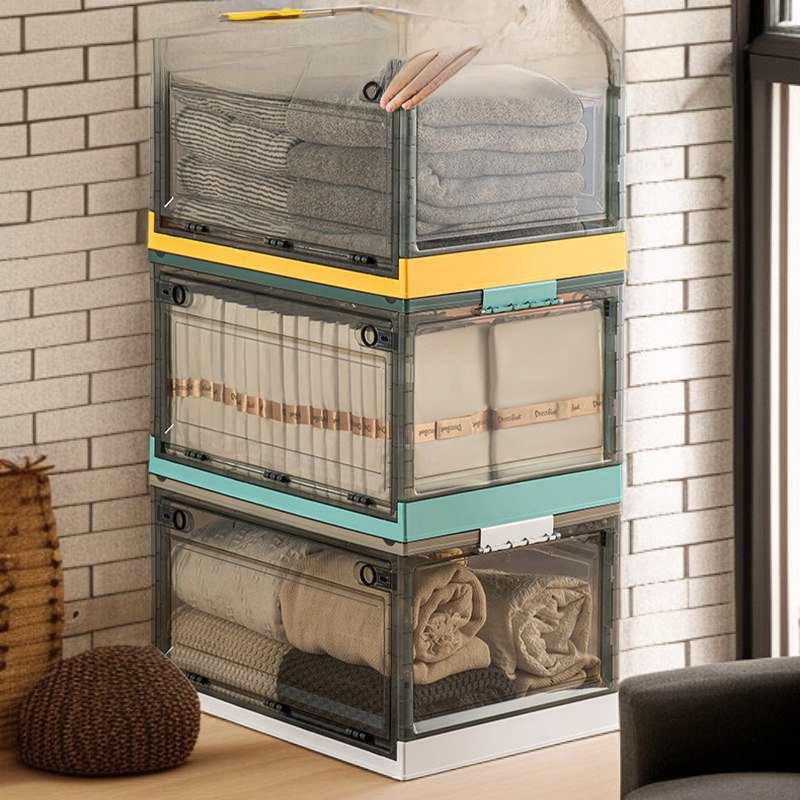 Caja organizadora de plástico transparente con tapa para ropa