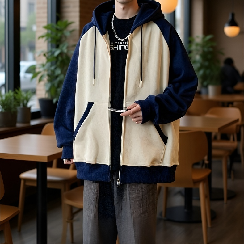 Schwere Kapuzenjacke mit Reißverschluss und Patchwork für Herren