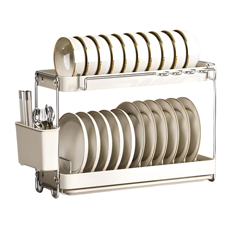新しいステンレススチール製のボウルとプレートの排水ラックキッチンラックシンクの食器用排水バスケット食器収納ラック