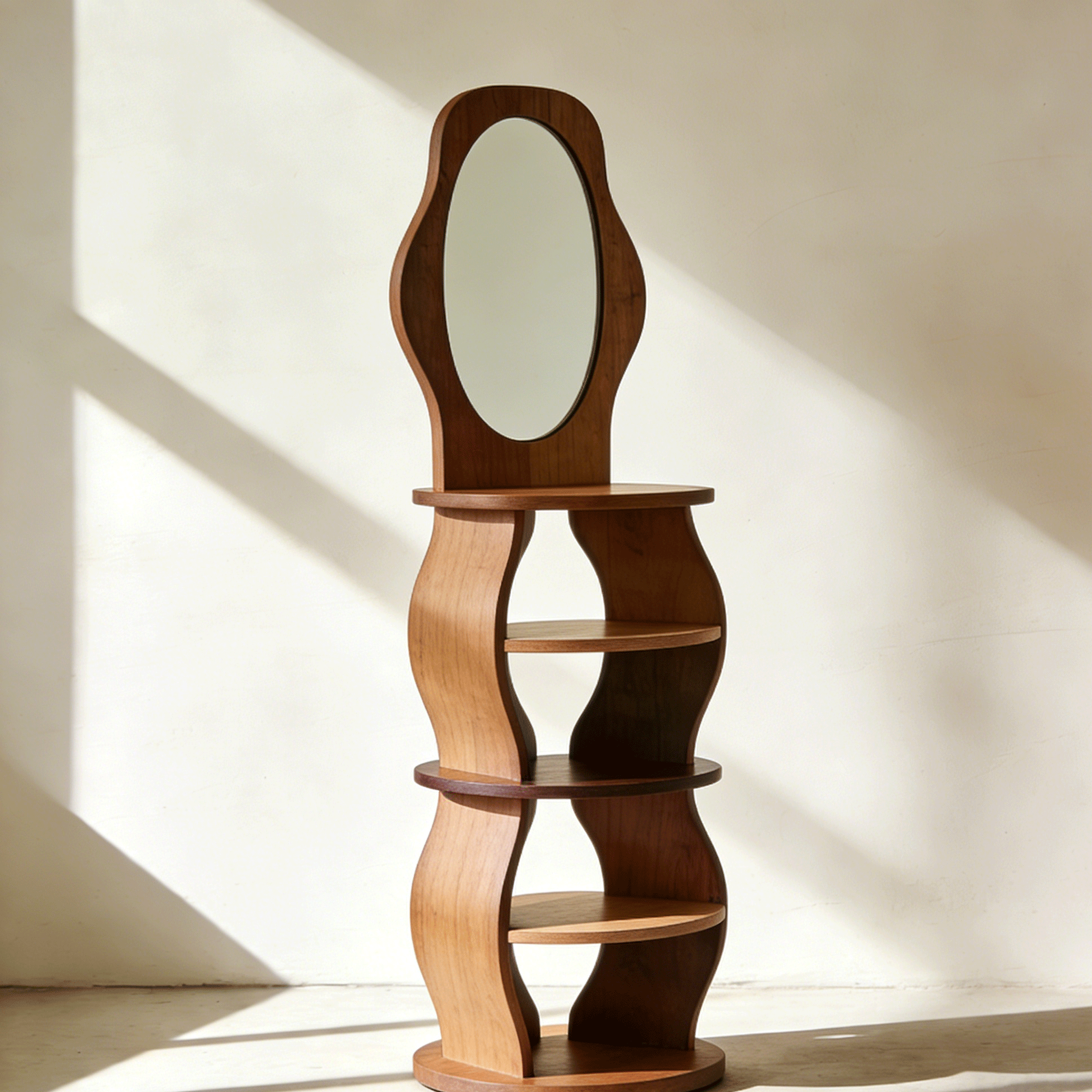 シンプルで美しいミラー収納シェルフ