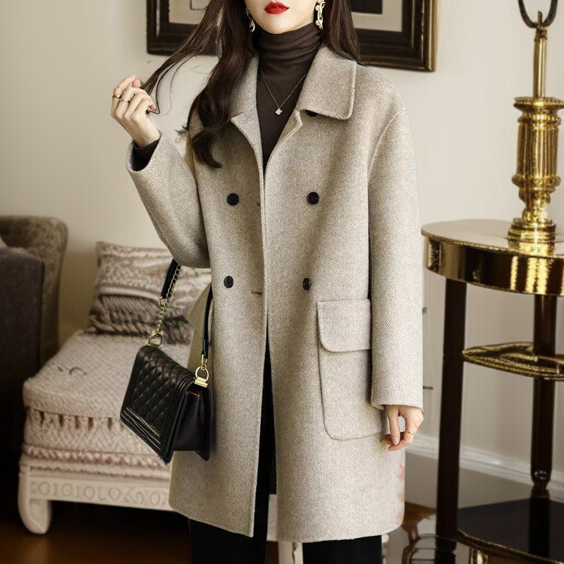 レディース厚手スリムツイードジャケット ミドル丈アップグレード・コットン・ツイード・コート