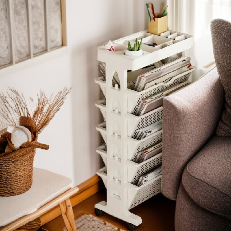 6단 투명 이동식 카트 책장 수납 랙