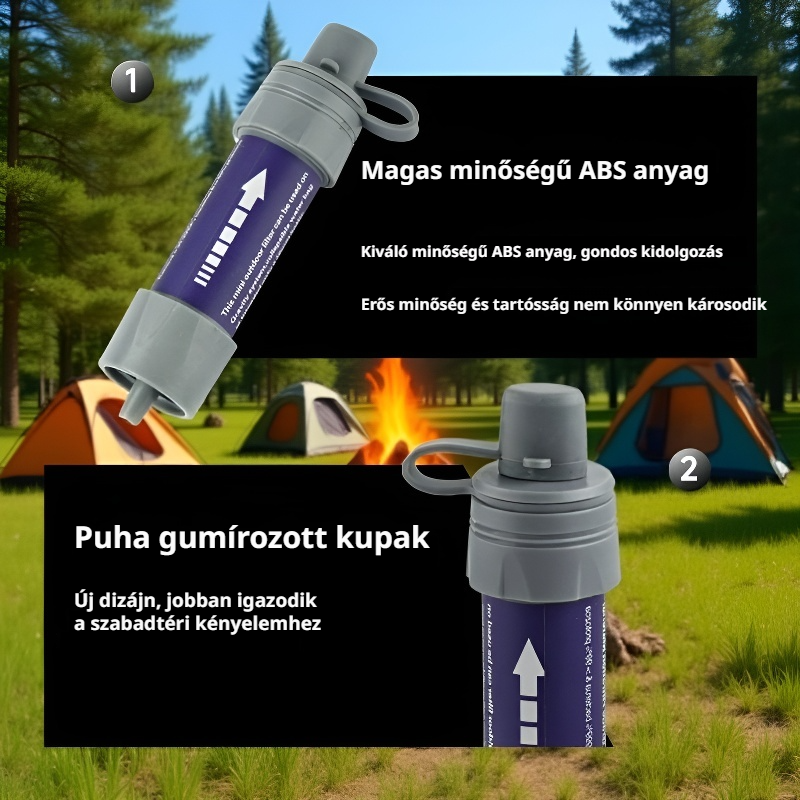 Hordozható víztisztító szívószál kültéri kempingezéshez és vészhelyzetekhez