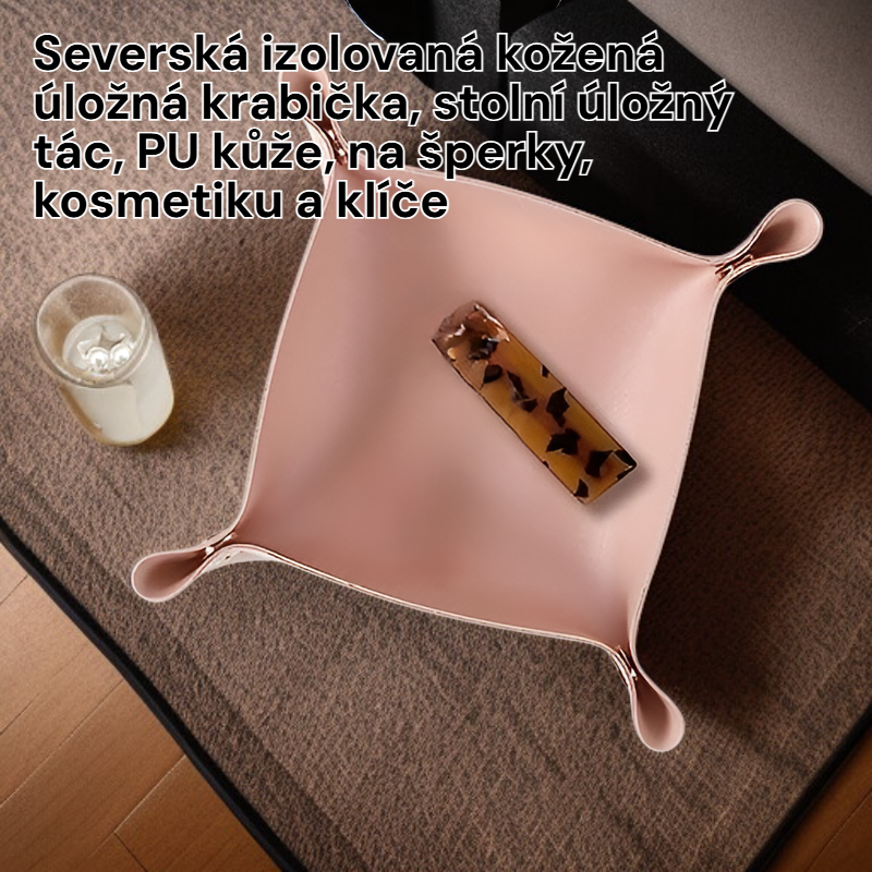 Severský kožený úložný box – Stolní úložný tác z PU kůže na šperky, kosmetiku a klíče