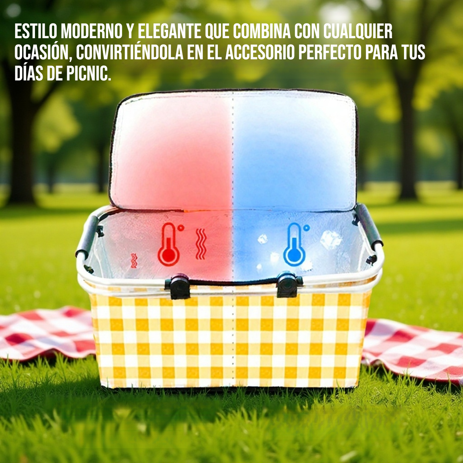 Bolsa térmica de picnic manteniendo alimentos frescos