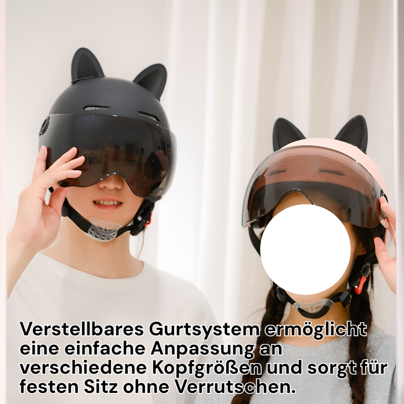 Fahrradhelm für Erwachsene mit modernem Kaninchenohren-Design und Schutzbrille