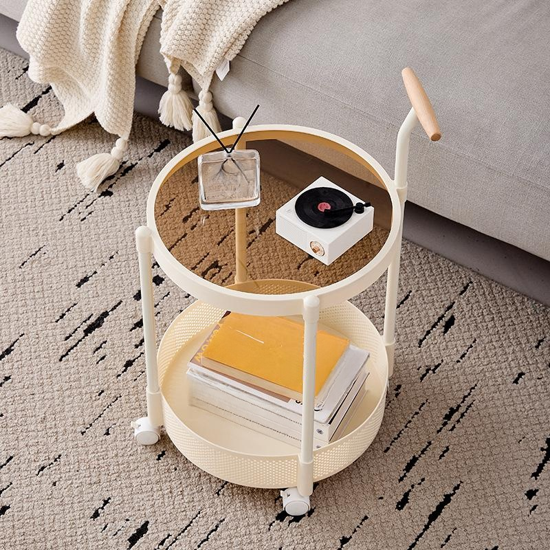 Mesa auxiliar con carrito de cristal móvil