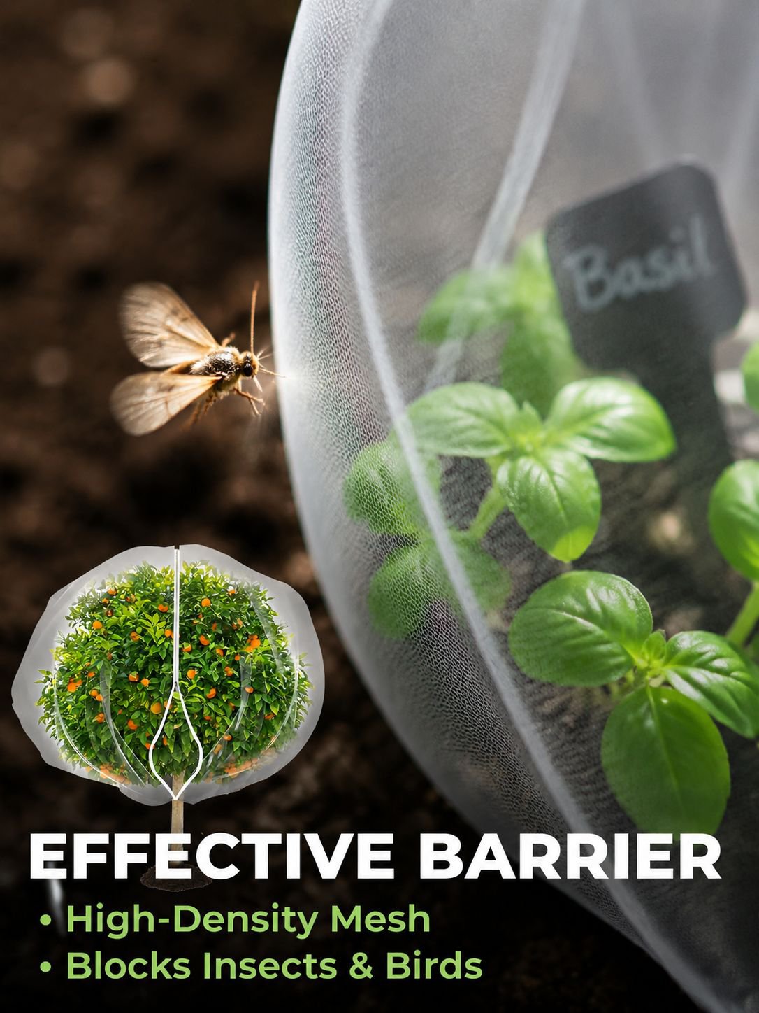 Cross-border insect-proof netting for fruit trees and plants with zipper covers