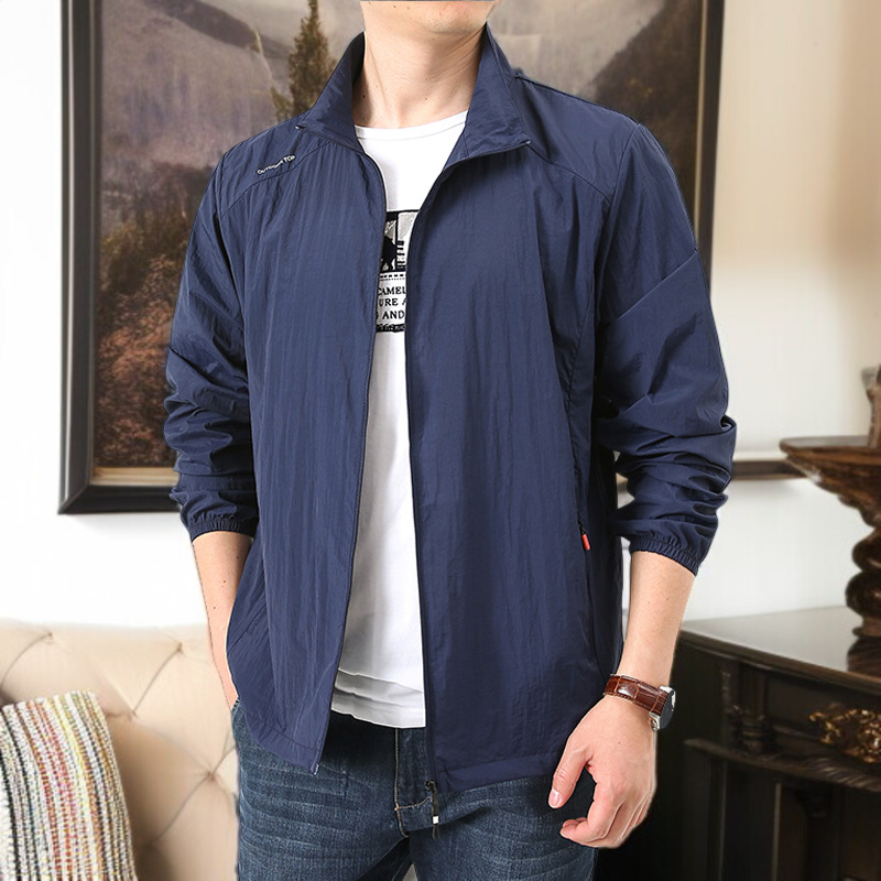 夏の屋外アイスシルク速乾日焼け止め服 薄手ジャケット スタンドカラー サンウェア 通気性アウター メンズ アウトドア サンウェア
