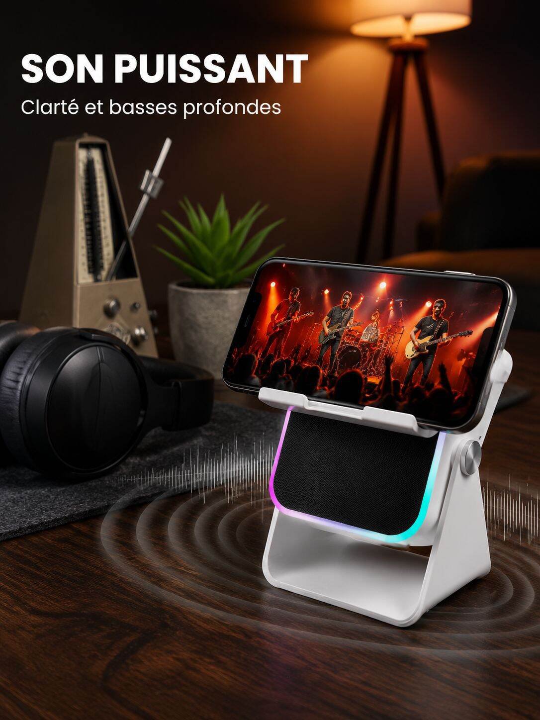 Support de téléphone avec enceinte Bluetooth 2-en-1