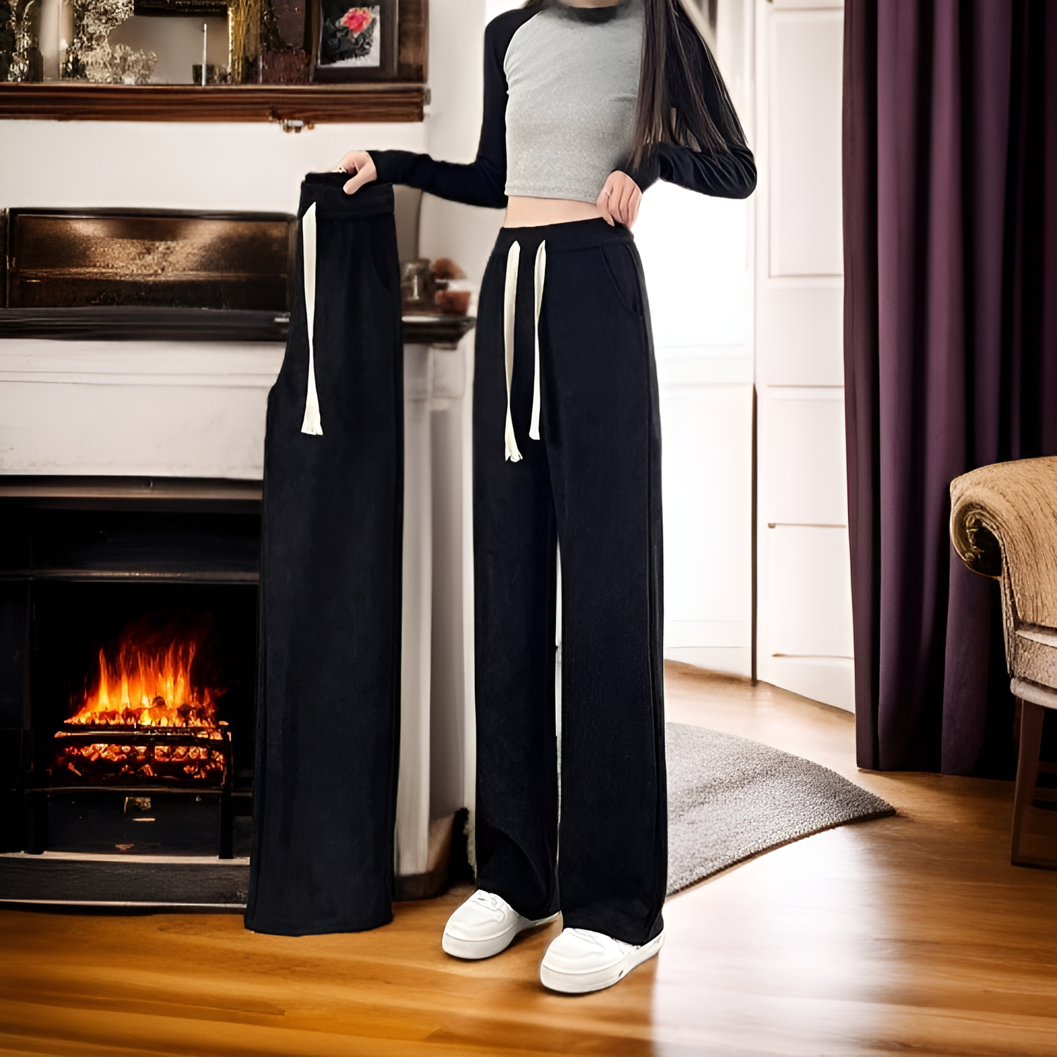 ワイドシルエットで美脚効果のパンツ