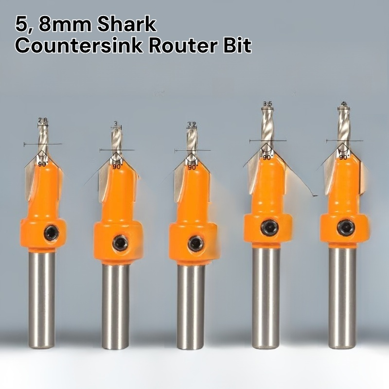 5, 8MM Shark Countersink Router Bit Screw Extractor Woodworking Milling Cutter