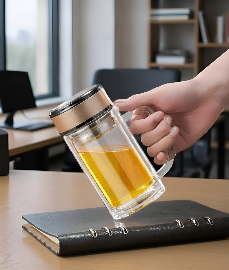 Detalle del diseño artesanal de la taza de agua