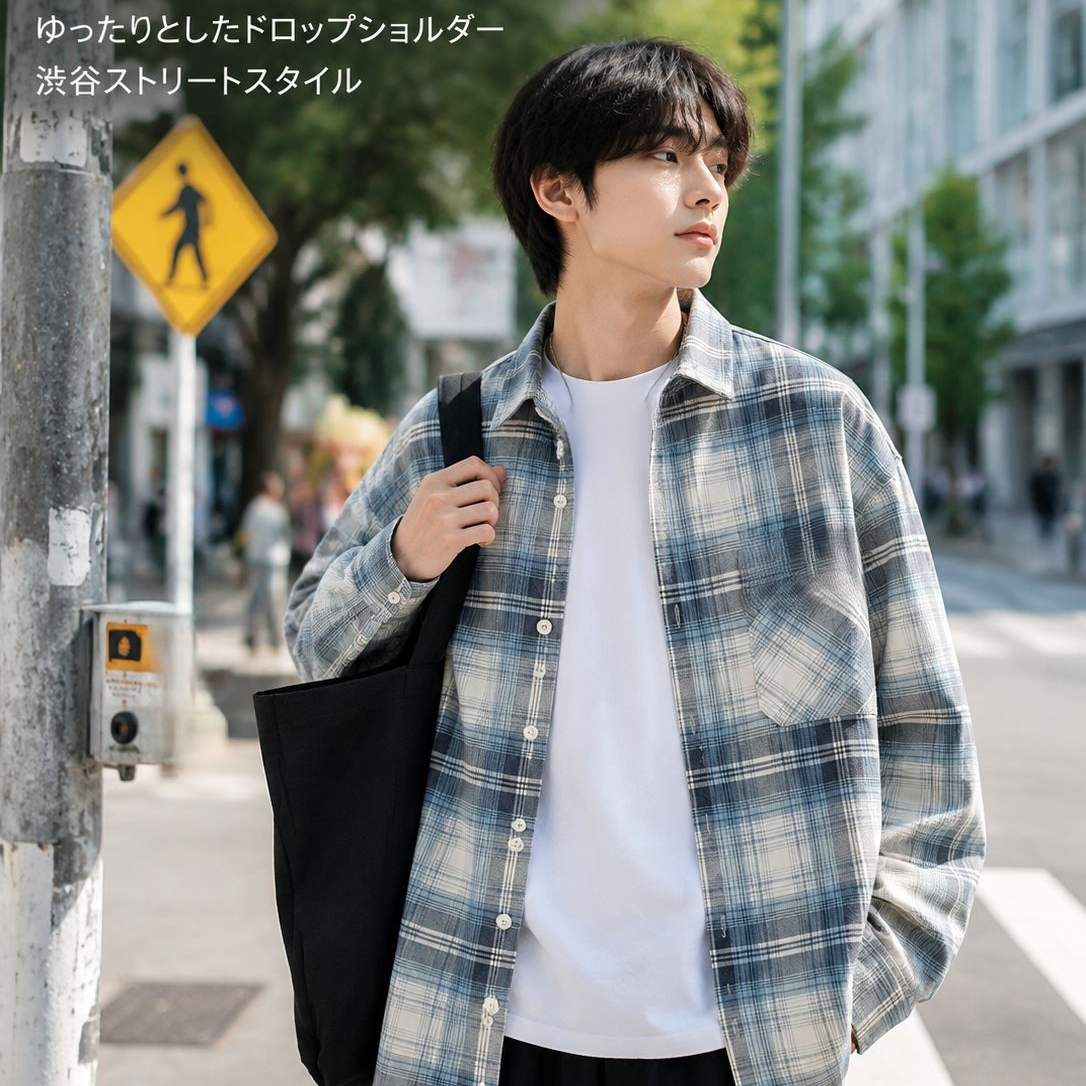 メンズゆったりカジュアル長袖シャツ