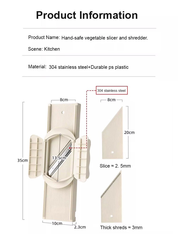Essential kitchen tool: hand-safe vegetable slicer and shredder.