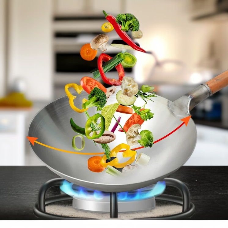 وعاء طهي حديدي تقليدي مصنوع يدويًا بدون طلاء، غير لاصق وخفيف الوزن، مناسب لموقد الغاز 