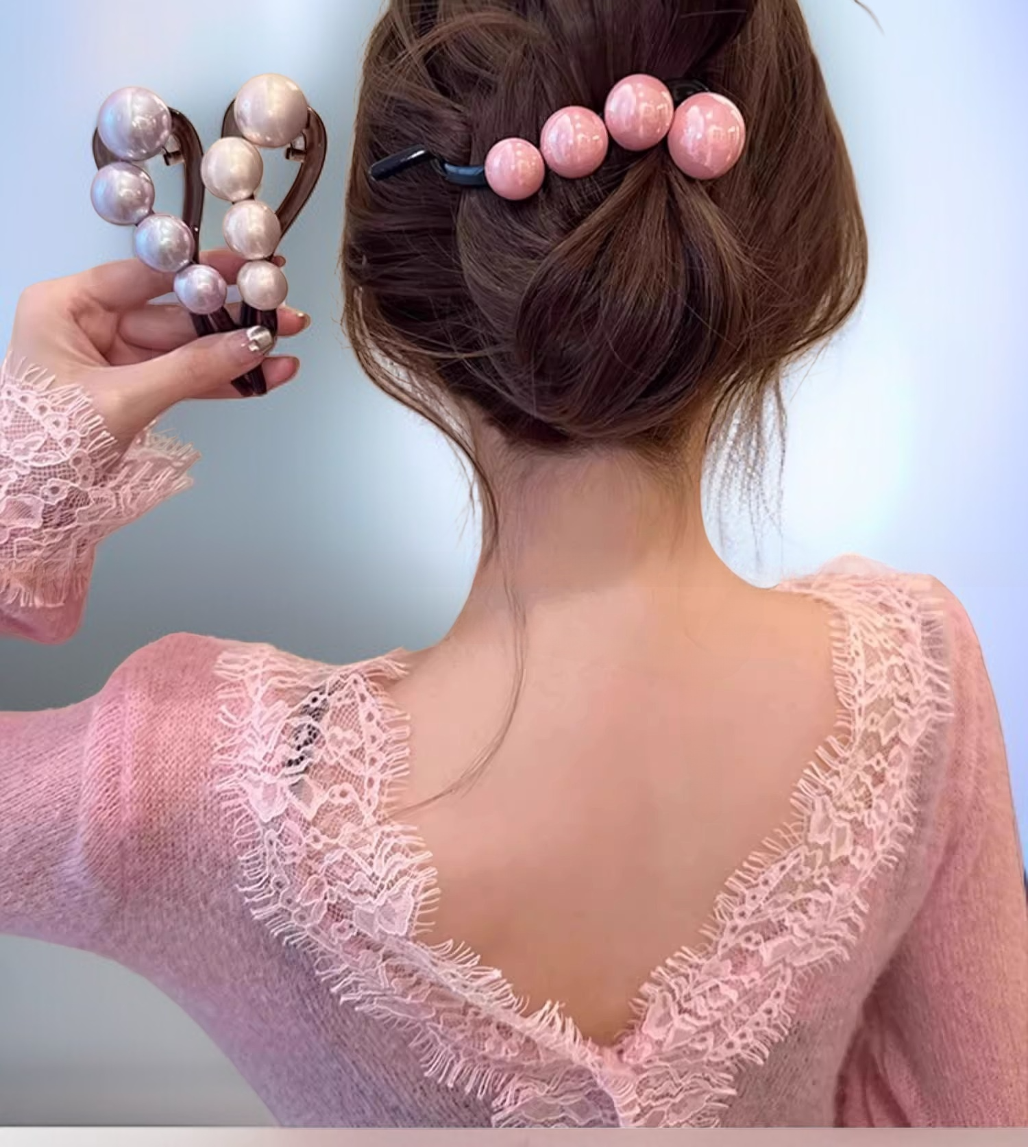 異なる角度から見たパールストレートヘアピン