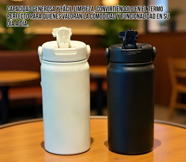 Botella térmica de acero inoxidable con pajita reutilizable