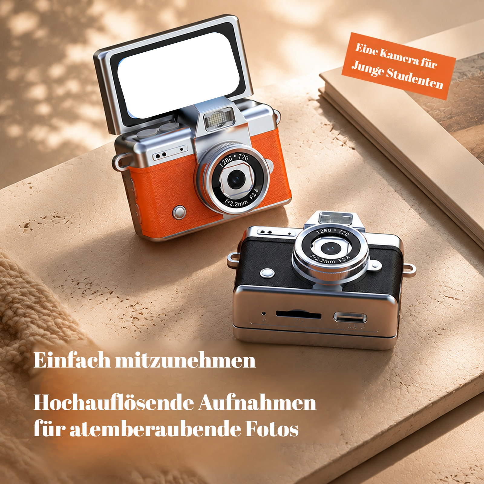 Tragbare Retro CCD-Kamera mit Klappbildschirm für Schüler auf dem Campus