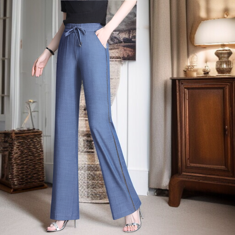 テンセルジーンズ 夏 レディース ハイウエスト ジーンズ 伸縮性 ソフト ジーンズ 伸縮性ウエスト ワイドレッグパンツ 中高年 プラスサイズ パンツ