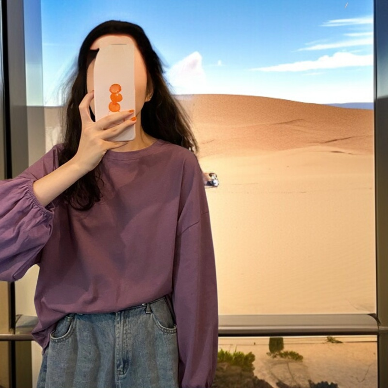 여성 얇은 맨투맨 가을 날씬해 보이는 루즈핏 벌룬 소매 긴팔 티셔츠 맨투맨 여성 맨투맨